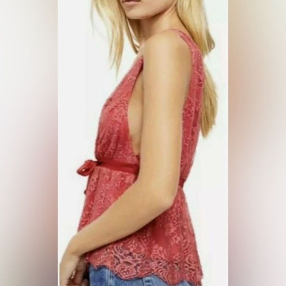 Free People, Chante Lace Tie Tank Top, Frenchie Kiss, Size S - Picture 7 of 16
